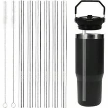 Stainless Steel Accessories Iceflow Flip 30oz, 6 Pack Metal Reusable Stainless Steel Tumbler Straws With 2PCS Straw Cleaner Brushes Parts Accessories - 銀色 - 查看 1