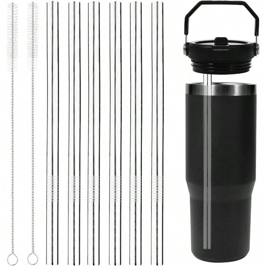 Stainless Steel Accessories Iceflow Flip 30oz, 6 Pack Metal Reusable Stainless Steel Tumbler Straws With 2PCS Straw Cleaner Brushes Parts Accessories - 銀色 - 查看 1