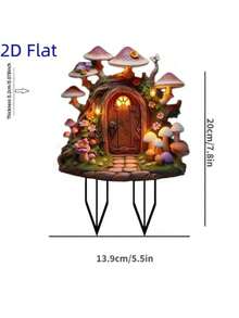 2D 亚克力波西米亚风格梦幻蘑菇屋雕像，户外草坪室内夹式装饰，适合家庭、派对、生日派对展示、庭院、草坪和园艺户外节日装饰 - 蘑菇房 - 查看 8