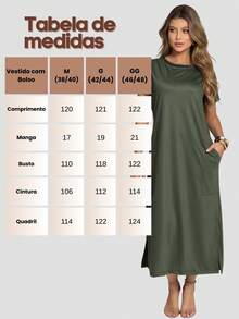 Women's Midi Dress With Pockets Round Neck Everyday Loose Fit - 軍綠色 - 查看 7