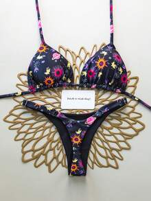 2pcs/Set Cosmic Element Sexy Backless Tie-Front Swimwear Bikini, Suitable For Spring/Summer, Beach, Resort, Stage And Concert Vacation - Multicolor - View 3