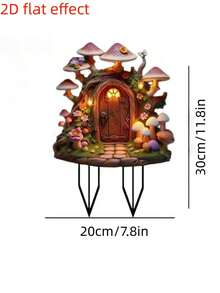 2D 亚克力波西米亚风格梦幻蘑菇屋雕像，户外草坪室内夹式装饰，适合家庭、派对、生日派对展示、庭院、草坪和园艺户外节日装饰 - 蘑菇房 - 查看 5