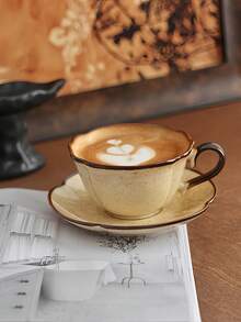 Bộ tách cà phê gốm sứ cổ điển (280ml) kèm đĩa lót - Hoàn hảo cho Latte/Americano/Flat White, cốc trà chiều cho gia đình và những buổi họp mặt. - Nhiều màu - Xem 9
