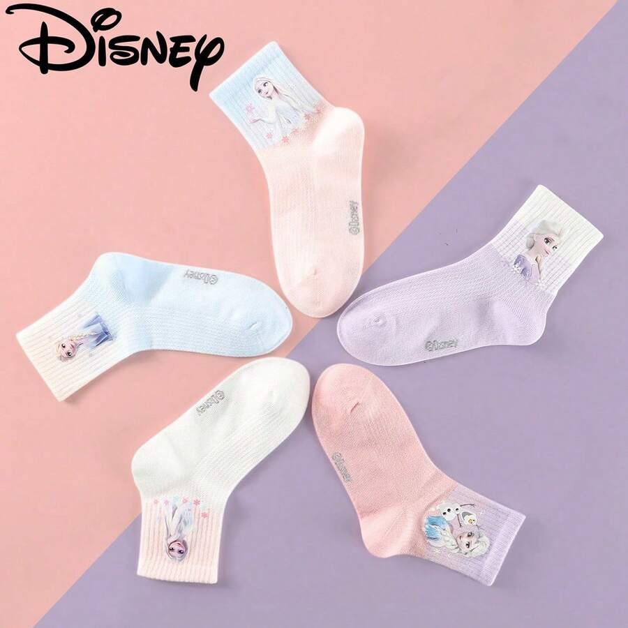 Disney 5双儿童卡通袜子，女童春夏袜，男童透气婴儿袜，适合上学/居家穿着 - 彩色 - 查看 1