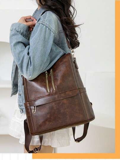 2026 New Vintage Style Women's Backpack, Multifunctional Anti-Theft PU Leather Fashion Handbag, Travel Functional Backpack