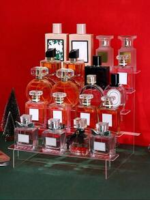 (Embalaje en bolsa de burbujas) 1 pieza Organizador de cosméticos de acrílico, estante de almacenamiento transparente de varias capas, soporte para tartas, contenedor de exhibición de perfumes, organizador de perfumes, estantería de exhibición trapezoidal reforzada, estantería de colección de cosméticos - transparente - Ver 6