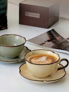 Bộ tách cà phê gốm sứ cổ điển (280ml) kèm đĩa lót - Hoàn hảo cho Latte/Americano/Flat White, cốc trà chiều cho gia đình và những buổi họp mặt. - Nhiều màu - Xem 1