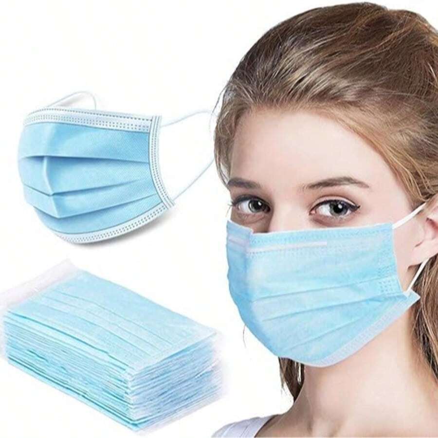 Cubrebocas AZUL Triple Capa Plisado con Ajuste Nasal Ajuste cómodo. - A - Ver 1