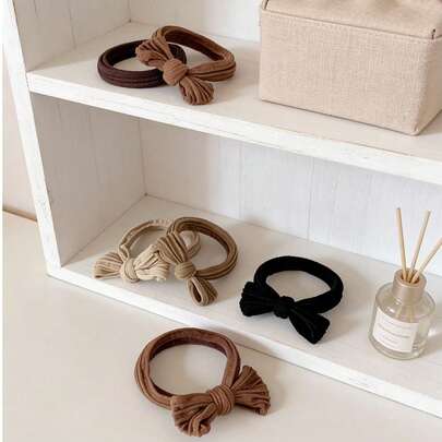 20pcs Milk Coffee Brown Bowknot Hair Bands - Multifunctional High Elastic Hair Ties, Sweet Knot Design [OPP Bag Packaging, No Card]