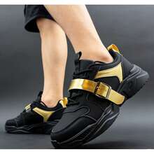 Women's Casual Sports Shoes, Black & Gold Buckle, Soft Material, Soft Sole, Thick Platform Shoes - Black Gold - View 4