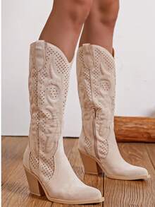 Fashionable Women's Western Boots For Spring And Summer - Beige - View 3