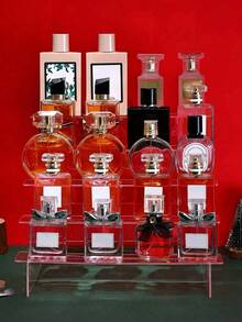 (Embalaje en bolsa de burbujas) 1 pieza Organizador de cosméticos de acrílico, estante de almacenamiento transparente de varias capas, soporte para tartas, contenedor de exhibición de perfumes, organizador de perfumes, estantería de exhibición trapezoidal reforzada, estantería de colección de cosméticos - transparente - Ver 7