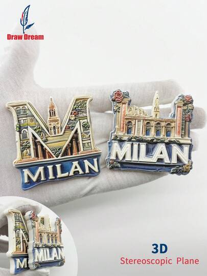 1pc Milan Cathedral & Landmark Resin Fridge Magnet With Letter M Skyline, Travel Souvenir 3D Gift, Home Kitchen Decor Refrigerator Magnet For Kitchen, Office, House, Cabinet, Dishwasher