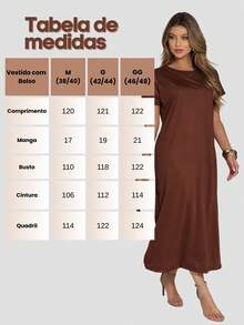 Women's Midi Dress With Pockets Round Neck Everyday Loose Fit - 鏽棕色 - 查看 7