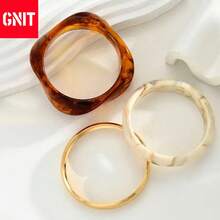 GNIT 爆款复古手链套装 Y2K美学手饰 女士热销可叠戴手链套装 琥珀大理石黄金三件套奢华首饰 - 扭透咖+金細圓+米中圓 - 查看 6