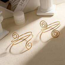 1pc Minimalist Spiral Arm Cuff For Women, 18K Gold Plated Stainless Steel Upper Arm Band Adjustable Statement Jewelry Gift - Silver - View 8