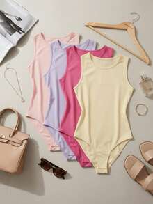 Women's Bodysuit Set: Tank Top, Bodysuit, Leotard, Versatile, Casual, Closed Back, Second Skin, Basic, Stylish, Various Colors - 4 件裝 - 淺粉紅色/粉紅色/黃色/淡紫色 - 查看 1