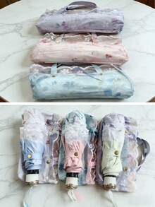 1pc Lace Trim Parasol, Double-Layer Canopy With Lace Trim And Floral Edge, Water-Resistant Design, Cute & Fashionable Umbrella, Ladies Manual Foldable Lightweight Sunshade Umbrella, UV Protection, Windproof - Multicolor - View 2