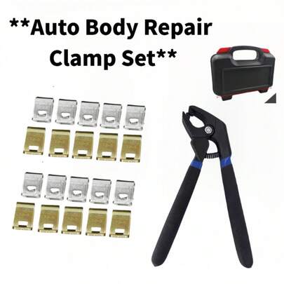 Bộ 20 kẹp sửa chữa thân xe, bao gồm 20 kẹp cố định và 1 kìm chuyển đổi, được đựng trong hộp dụng cụ di động, dùng cho công việc dán và hàn thân xe hàng ngày, tiết kiệm thời gian.
