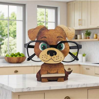 1pc Cute Highland Cow Eyeglass Stand - Wooden Eyeglass Display Stand, Portable Eyeglass Holder, Can Be Used As A Fun Ornament For Home Decor, Highland Cow With Pink Floral Decoration, Black Eyeglass Stand, Suitable For Office, Desk Decoration, With A