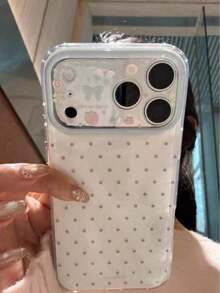 Niche Ins Polka Cute Camera Pattern Phone Compatible With 16/17 Pro/ 15 Pro, Women's Full Coverage Anti-Drop Protective Cover Compatible With 14/13 - White - View 13