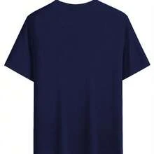 Camiseta estampada HUSTLE para homens, camiseta casual de manga curta para o verão - Azul Marinho - Visão 2
