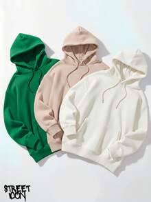 Set Of 3 Colorful Kangaroo Hoodies Streetwear Street Fashion Urban Culture Skaters Unisex 100% Cotton Premium Top Streetwear New Release Immediate Shipping Various Colors!! - 綠色,米色和白色 - 查看 1
