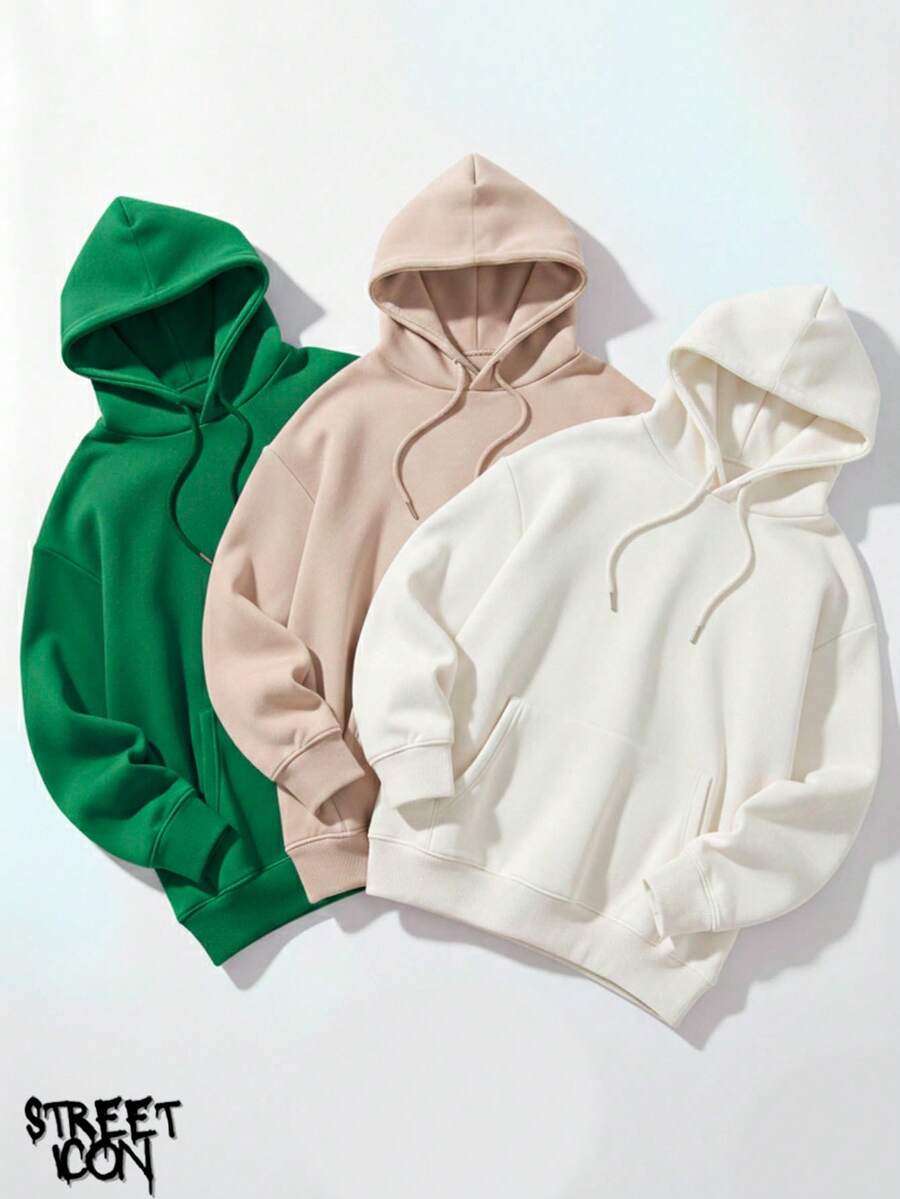 Set Of 3 Colorful Kangaroo Hoodies Streetwear Street Fashion Urban Culture Skaters Unisex 100% Cotton Premium Top Streetwear New Release Immediate Shipping Various Colors!! - 綠色,米色和白色 - 查看 1