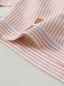 Striped Heart Print Short Sleeve Shorts Pajama Set For Women - Watermelon Pink - View 6