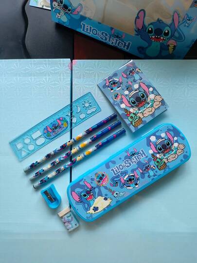 8pcs Stitch Themed Stationery Set, Includes Eraser, Pencil Sharpener, High-Quality Writing Tools, Notebook, Bookmark And Accessories. Paper Material, Suitable For Study, Graduation, Diary, Birthday, Party Gifts, Etc.