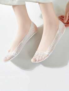 1/5/10双装 超薄蕾丝女士夏季防滑隐形短袜 高跟鞋底镂空网眼长袜 - 彩色 - 查看 4