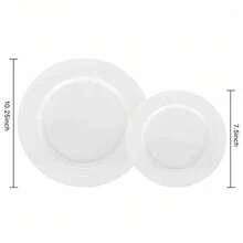 50/25/12pcs Pure White Plate Set, Includes 7.5-Inch Dessert Plates And 10.25-Inch Dinner Plates, Easy To Clean And Reusable, Suitable For Any Occasion. Whether You're Serving Salad, Barbecue, Appetizers Or Desserts, These Elegant Pure White Plates Can Meet All Your Needs. - White - View 6