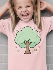 Camiseta Infantil feminina e camisa feminina print gráfico, todas as estações, para todas ocasiões kids promoções - Rosa Bebê - Visão 1
