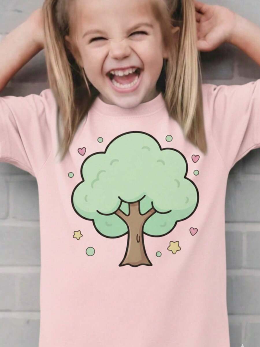 Camiseta Infantil feminina e camisa feminina print gráfico, todas as estações, para todas ocasiões kids promoções - Rosa Bebê - Visão 1