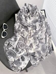 1条新款腰果印花围巾，适合春秋季佩戴，女士穆斯林头巾，柔软轻盈，清新优雅，长款轻薄防晒围巾，日常旅行拍照，防晒披肩，家庭度假礼物 - 彩色 - 查看 4