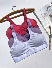 Kit With 2 Bras With Removable Padded Cups, Reinforced, Wide Straps, Top Style, Comfortable, Wireless, Women's T-Shirt Bra, Cropped Bra, Support, Everyday Comfort - 彩色 - 查看 7