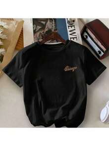 Camiseta infantil CHICAGO 23 estampa frente e costas Blusa Casual de Manga Curta, Gola Redonda, Estampa Esportiva Chicago 23, para Meninos Jovens - Preto - Visão 2