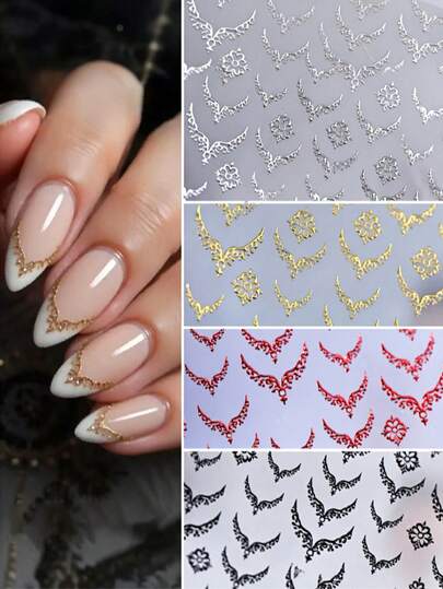 1pc French European Style Line Nail Decal Retro Hot Stamping Metal V-Shaped Nail Sticker Y2K Fingertip Pattern Manicure Supplies