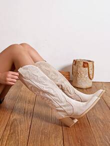 Fashionable Women's Western Boots For Spring And Summer - Beige - View 4