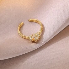 1pc Elegant Open Ring, Minimalist Design, Gold-Plated Durable, Heart-Shaped Crystal Inlay, Women's Jewelry, Auspicious New Year Gift - Gold - View 2