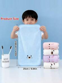 5/3件套儿童毛巾套装，尺寸25*50厘米，适合儿童或婴儿，超柔软透气速干，包含儿童面巾、手帕、婴儿洗脸巾、擦发巾，婴儿用品，随机5种颜色 - 童巾 - 查看 4