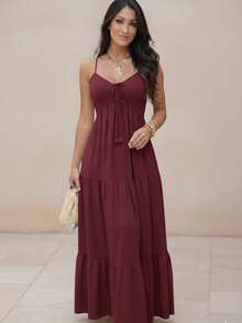Vestido Longo Regata alcinha Lainho Babados - Vinho - Visão 2