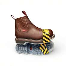 Botin De trabajo Casco Acero Piel Cosido Hombre Caoba Boots suela hielo doble densidad - Café - Ver 7