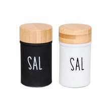 Glass Salt Shaker With The Word "Salt" And Natural Bamboo Lid - Blanco - Ver 5