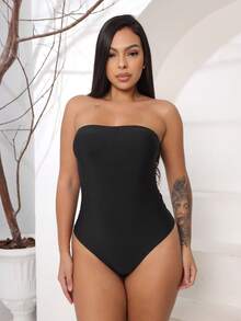 WOMEN'S STRAP-ON BODYSUIT SUPLEX WITH PADS Simple Casual Party 86 - Black - View 5