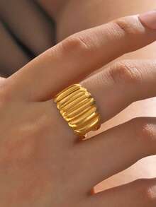 1枚18K镀金不锈钢几何喇叭形开口戒指，适合女士日常及派对佩戴 - 金色 - 查看 2