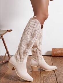 Fashionable Women's Western Boots For Spring And Summer - Beige - View 2