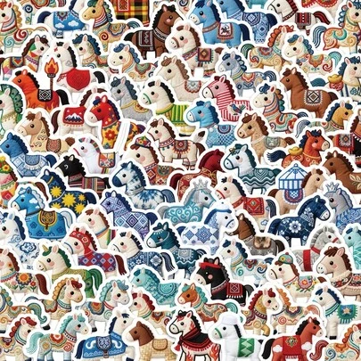 100张/套 可爱小马贴纸，中国风创意装饰贴纸，适用于剪贴簿，也适合轮滑和骑行