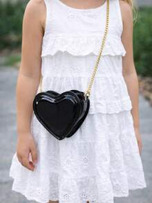 Children's Heart-Shaped Patent Leather Handbag - Modern, Colorful, Lightweight And Fun - Black Varnish - View 3