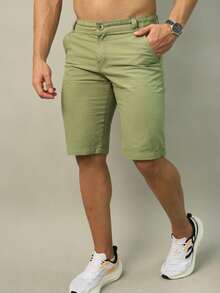 Men's Adult Denim Twill Shorts, Summer Dressy Casual Style, 100% Premium Cotton, Various Colors - Màu xanh Ô liu - Xem 4
